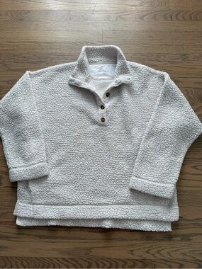 aerie Cream Sherpa Pullover with Buttons